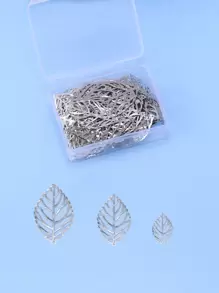 1 盒 50 件银色空心叶吊坠合金叶饰物适用于 DIY 珠宝制作、耳环、项链、钥匙链工艺品，各种尺寸 - 銀色 - 查看 4