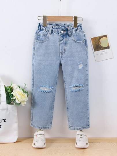 Young Girl Ripped Frayed Jeans Summer Holiday