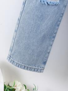 Jeans Rasgados Y Deshilachados Para Niñas Jóvenes - Lavado ligero - Ver 3