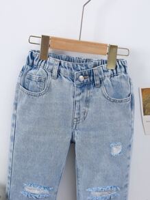 Jeans Rasgados Y Deshilachados Para Niñas Jóvenes - Lavado ligero - Ver 4