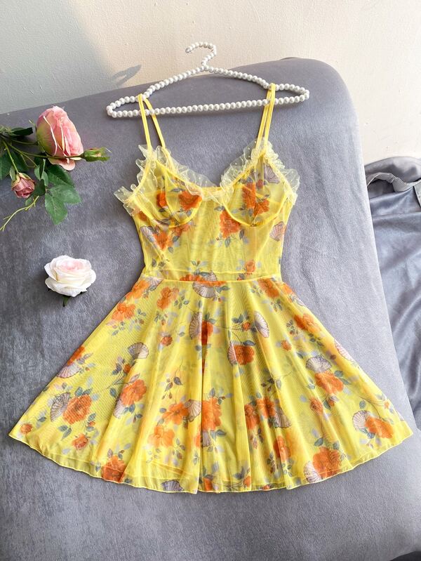 Damskie koszule nocne Falbanka Kwiatowy Seksowne