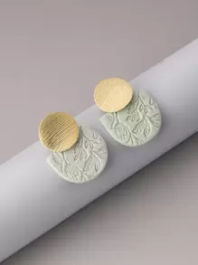 1 对手工制作的软陶半圆形浮雕自然主义设计耳环，适合度假、派对、节日和日常佩戴 - 薄荷綠 - 查看 1