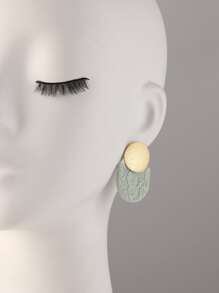 1 对手工制作的软陶半圆形浮雕自然主义设计耳环，适合度假、派对、节日和日常佩戴 - 薄荷綠 - 查看 3