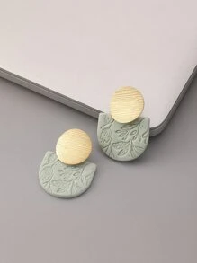 1 对手工制作的软陶半圆形浮雕自然主义设计耳环，适合度假、派对、节日和日常佩戴 - 薄荷綠 - 查看 4