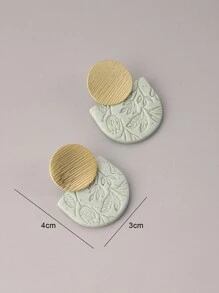 1 对手工制作的软陶半圆形浮雕自然主义设计耳环，适合度假、派对、节日和日常佩戴 - 薄荷綠 - 查看 6