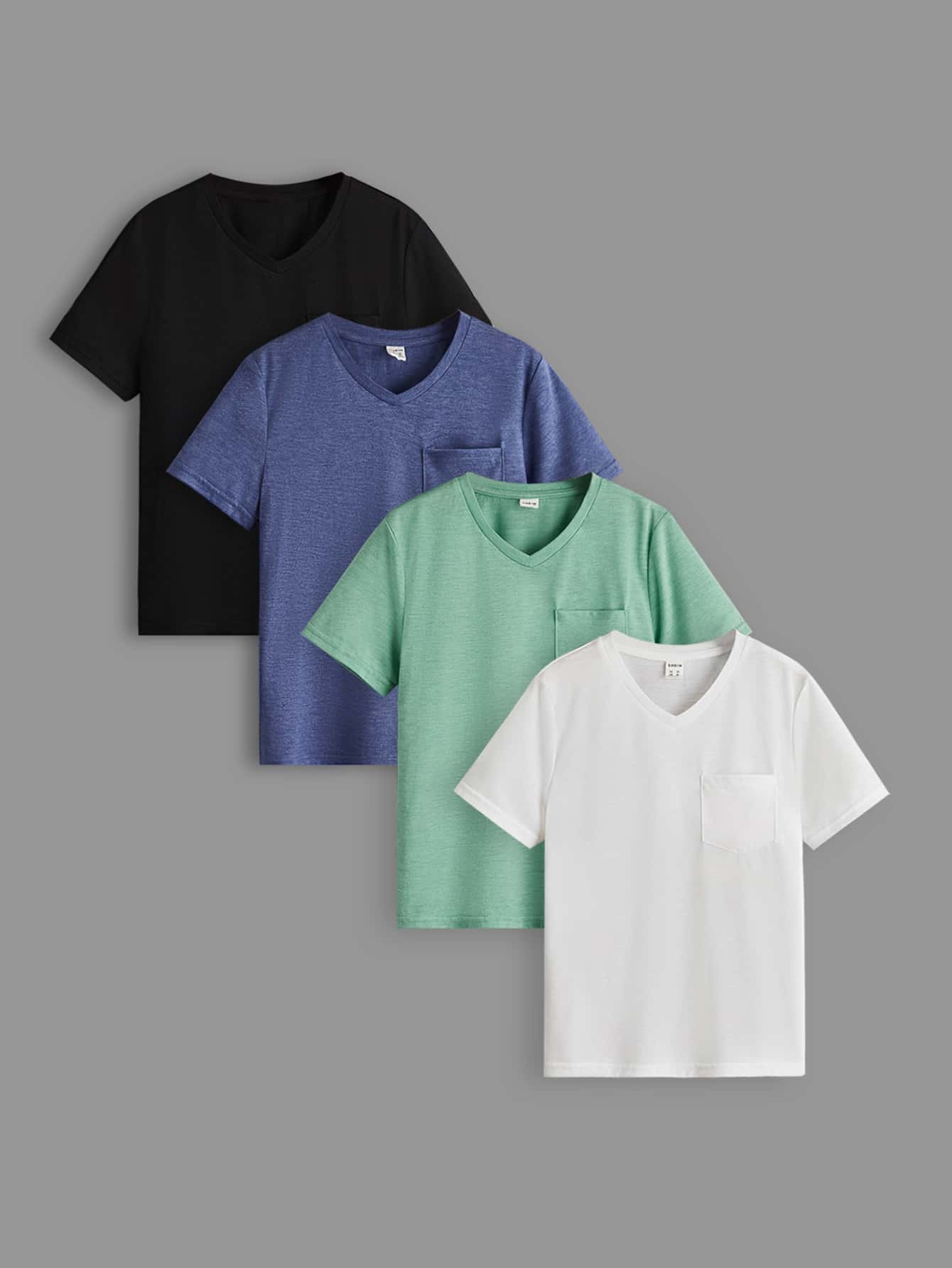 SHEIN 男孩4入組素色補丁貼口袋T恤 - 彩色 - 查看 1