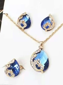 4pcs Rhinestone Water-drop Decor Jewelry Set - Multicolor - View 3
