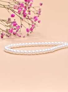Collar Decorativo De Perlas Falsas - Blanco - Ver 3