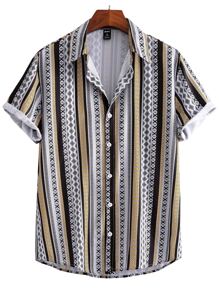 ROMWE MEN Hombres Camisa de rayas con estampado geométrico - Multicolor - Ver 1