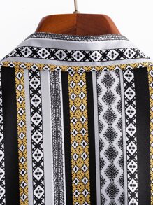 ROMWE MEN Hombres Camisa de rayas con estampado geométrico - Multicolor - Ver 5