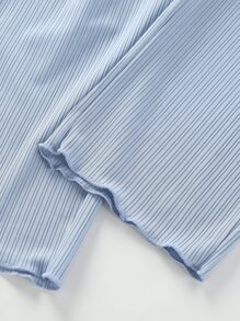 SHEIN Genkimix Kids Young Girl Batwing Sleeve Tee & Paper Bag Waist Pants Summer Holiday - Baby Blue - View 7