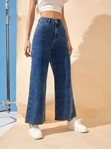 High Waist Wide Leg Jeans - Dark Wash - View 3