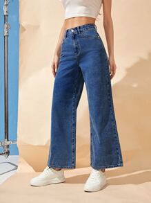 High Waist Wide Leg Jeans - Dark Wash - View 5