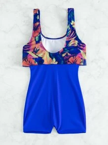 Contrast Tropical Print One-Piece Swimsuit, For Summer Beach Vacation - Multicolor - View 6