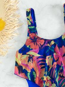 Contrast Tropical Print One-Piece Swimsuit, For Summer Beach Vacation - Multicolor - View 7