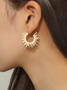 太陽設計開口耳環 - 金黃色 - 查看 1