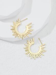 太陽設計開口耳環 - 金黃色 - 查看 2