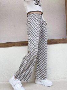 Teen Girls Checker Print Straight Leg Trousers - Multicolor - View 3