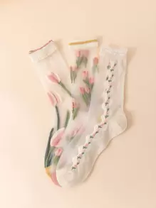 3 pares Calcetines de tripulación con patrón floral