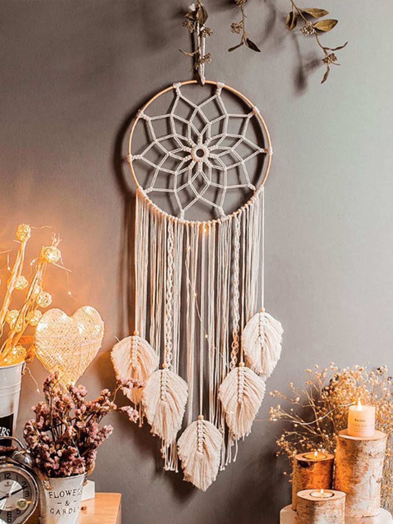 A Bohemian Leaf Dreamcatcher ، ديكور المنزل ، ديكور الغرفة ، هدايا ديكور الجدار التخرج عيد ميلاد