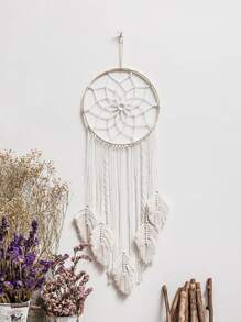 A Bohemian Handwoven Leaf Dreamcatcher,Home Decor ,Room Decor,Wall Decor Gifts Birthday Graduation - Beige - View 2