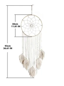 A Bohemian Handwoven Leaf Dreamcatcher,Home Decor ,Room Decor,Wall Decor Gifts Birthday Graduation - Beige - View 4