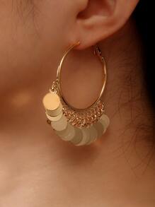 1 对波西米亚几何金属板流苏耳环女士 - 金黃色 - 查看 1