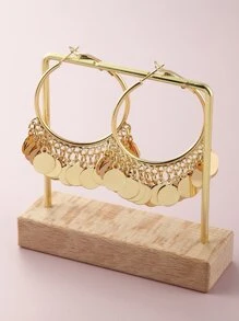 1 对波西米亚几何金属板流苏耳环女士 - 金黃色 - 查看 5