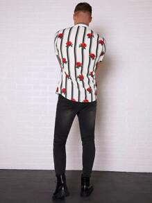 GENTILAND 男士條紋圖案和玫瑰印花襯衫 - 彩色 - 查看 5