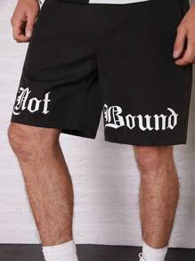 Manfinity Men Letter Graphic Shorts - Black - View 3