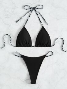 SHEIN Swim Summer Beach Colorblock Strap Halter Triangle Bikini