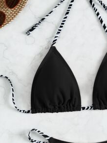 SHEIN Swim Summer Beach Colorblock Strap Halter Triangle Bikini