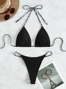 SHEIN Swim Summer Beach Colorblock Strap Halter Triangle Bikini