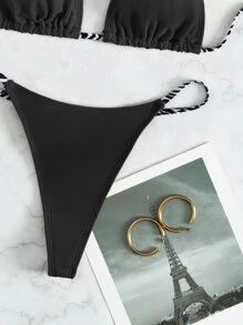 SHEIN Swim Summer Beach Colorblock Strap Halter Triangle Bikini