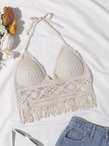 Trelyra Top tankini bajo con fleco halter - Albaricoque - Ver 1