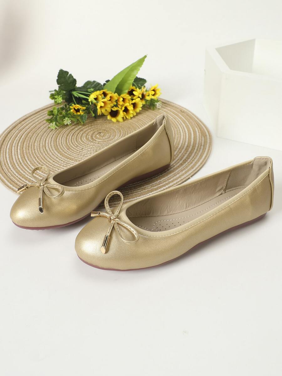 Bow Decor Ballet Flats - Gold - View 1