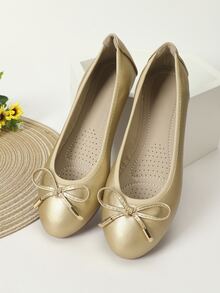 Bow Decor Ballet Flats - Gold - View 4