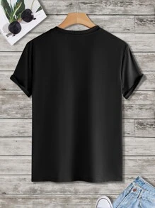 Manfinity Homme Hombres Camiseta con estampado de letra - Negro - Ver 2