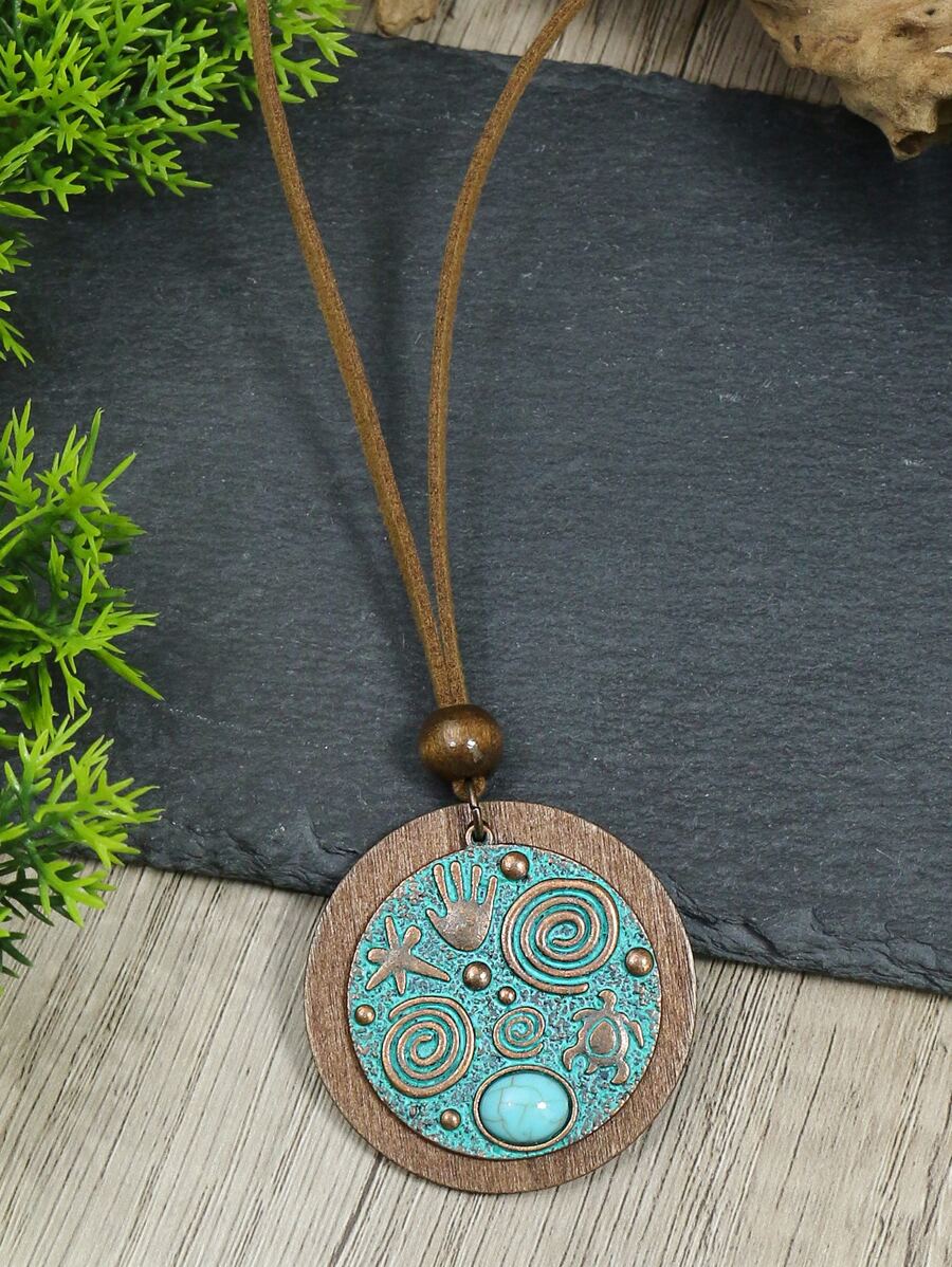 Collar con turquesa & con diseño de mano colgante de redondo - Multicolor - Ver 1