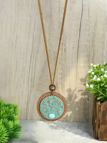 Collar con turquesa & con diseño de mano colgante de redondo - Multicolor - Ver 4