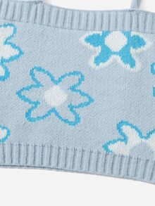 ROMWE 花卉圖案針織吊帶上衣 - 藍色 - 查看 4