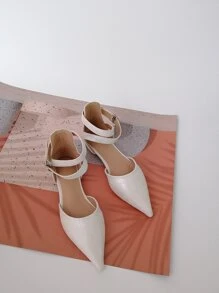 Crocodile Embossed Point Toe Ankle Strap Flats