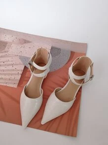 Crocodile Embossed Point Toe Ankle Strap Flats