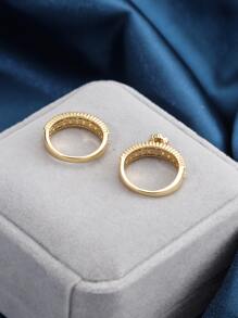 2pcs Cubic Zirconia Decor Ring - Yellow Gold - View 2