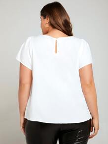 SHEIN Clasi Áo sơ mi Plus Size Nút Cắt ra màu trơn Thanh lịch - trắng - Xem 2