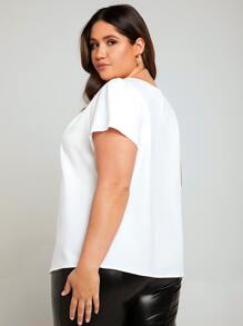 SHEIN Clasi Áo sơ mi Plus Size Nút Cắt ra màu trơn Thanh lịch - trắng - Xem 5
