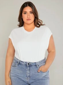 SHEIN BASICS Áo thun Plus size màu trơn Cơ bản - trắng - Xem 5