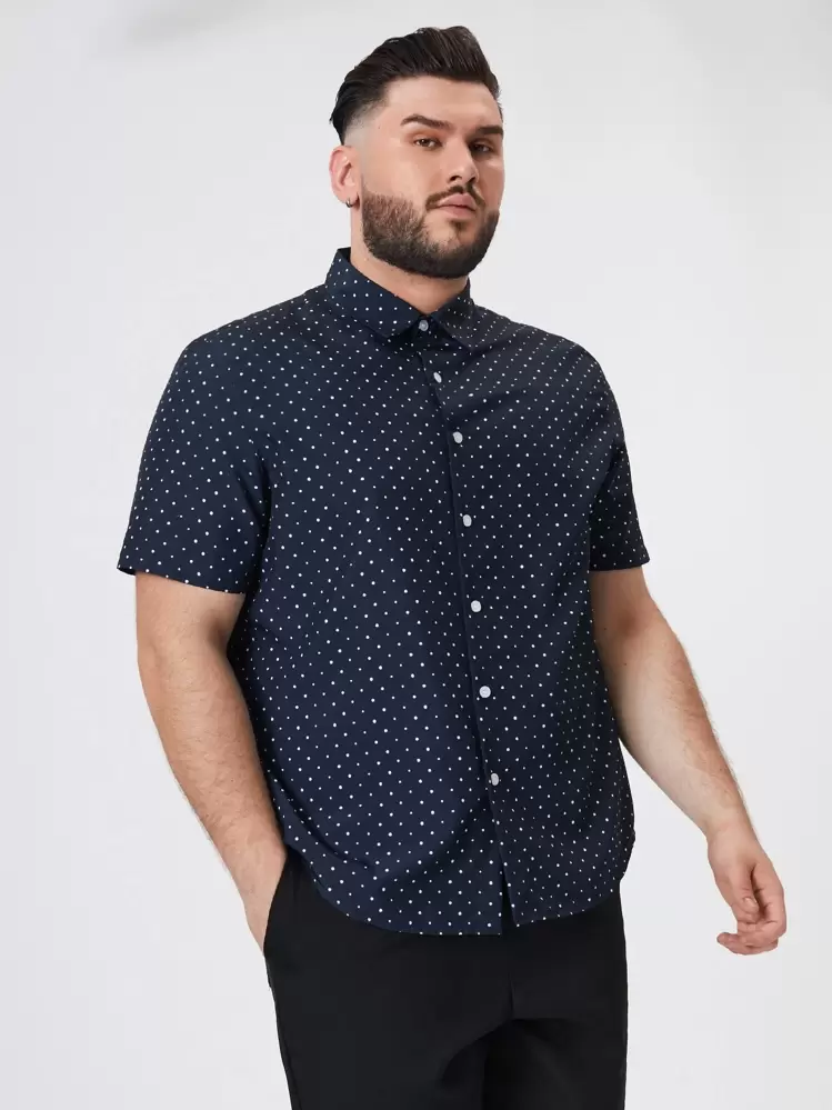 EASEVO Hombres Camisa con estampado de lunares - Azul Marino - Ver 5