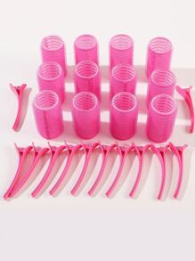 Hair Curlers Rollers, 12pcs Hair Rollers Self Grip Holding Curlers With 12pcs Alligator Hair Clips For Long Medium Short Thick Fine Thin Hair Bangs Volumesalon Hairdressing Curlers, Diy Hair Styles, Hair Curler, Hair Products And Accessories For Barber Salon Beauty Back To School, Travel Holiday Essentials, Hair Curlers, Curly Hair Brush, Rollers, Curly Hair Products,Heatless Waves,Travel Essentials,Travel Essential,Hairstyle,Hairdressing,Curly Hair,Hair Rollers,Hair Curler,Heatless Curl,Heatless Curls,Hair Curlers,Rollers,Hair Curl,Rollers For Hair,Curly Hair Tools,Hair Rollers,Hair Roller,Curls Diffuser,Hair,Travel,Hair Products,Hair Tools,Hair Stuff,Barber,Barber Accessories,Barbershop,Hairdressing Equipment - Hot Pink - View 3
