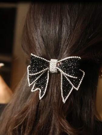 1pc Rhinestone Bowknot Spring Clip Hair Accessory, Suitable For Daily Wear, Bows, Cute, Looks Of Party, Hair Accerssories